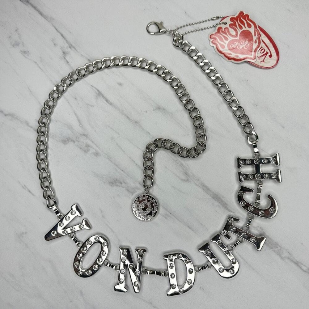 Von Dutch Rhinestone Letter Chain Belt OS ✨